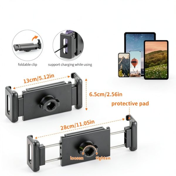 XXZU 72in Tablet Tripod Stand Black-Orange 3‑Level Angle Lock-5