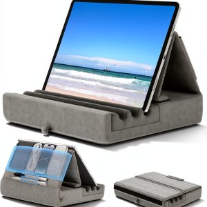 KDD Tablet Pillow Stand Foldable Lap Holder with Storage Pockets Grey-0