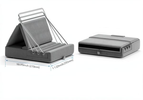 KDD Tablet Pillow Stand Foldable Lap Holder with Storage Pockets Grey-6