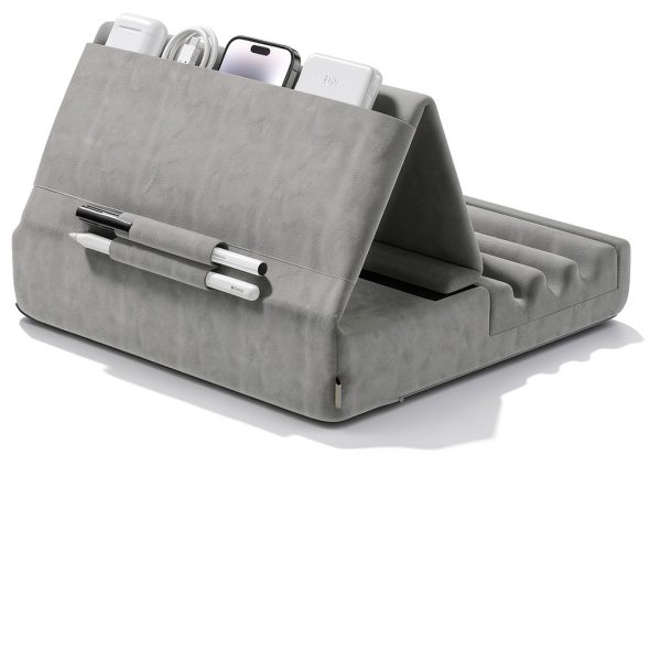 KDD Tablet Pillow Stand Foldable Lap Holder with Storage Pockets Grey-4