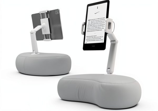 SAIJI Kindle Pillow Stand Ergonomic Crescent Dual‑Axis Adjustable Gray-0