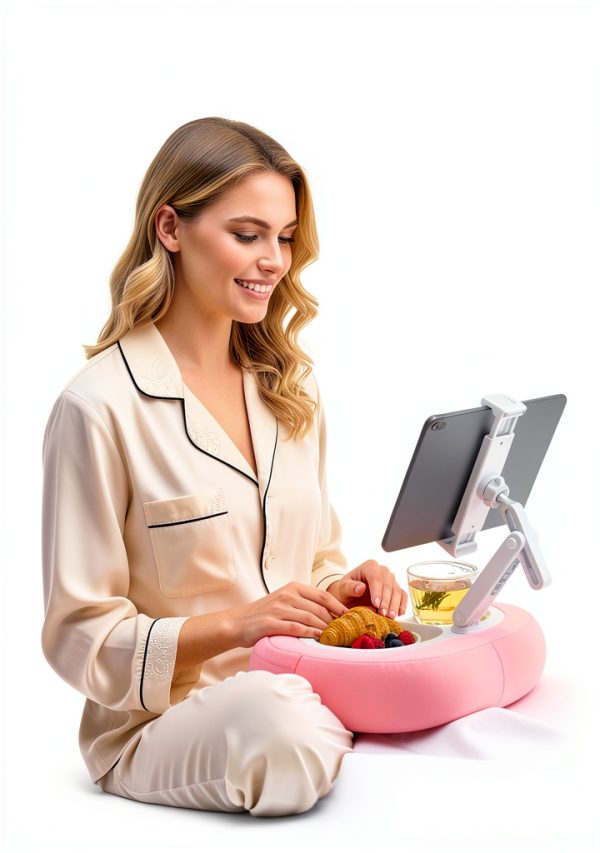 Miledi Tablet Stand with Velvet Pillow Large Size Pink Gray-2