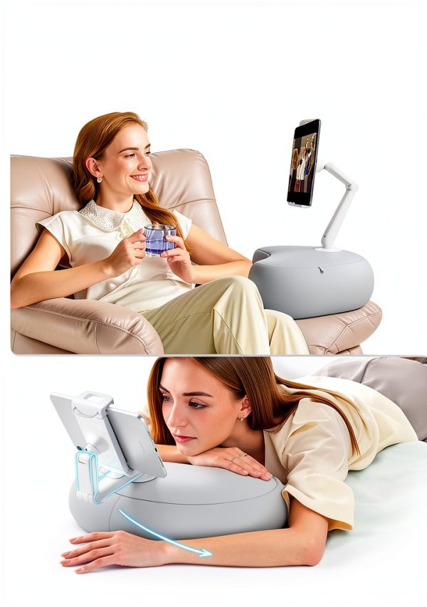 SAIJI Kindle Pillow Stand Ergonomic Crescent Dual‑Axis Adjustable Gray-3
