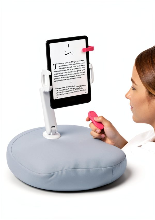 SAIJI Kindle Pillow Stand Ergonomic Crescent Dual‑Axis Adjustable Gray-1