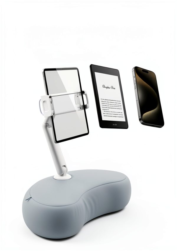 SAIJI Kindle Pillow Stand Ergonomic Crescent Dual‑Axis Adjustable Gray-4