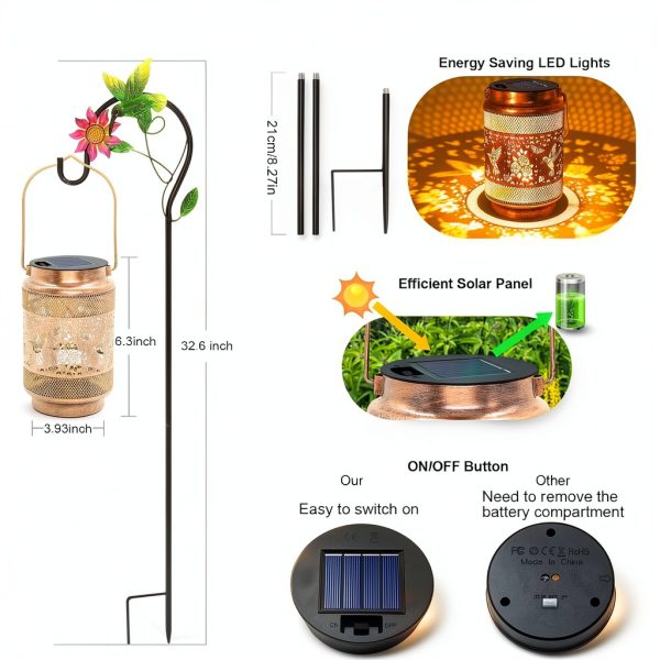 Solar Lantern Hummingbird with Shepherd Hook Yulloyello Waterproof-1